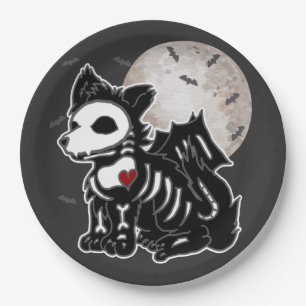 Anime Wolf Emo Goth Edgy Skelett Halloween Hund Sq Pappteller