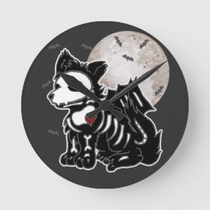 Anime Wolf Emo Gothic Edgy Skelett Halloween Hund Runde Wanduhr