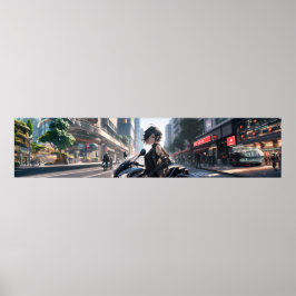 Anime woman Bikes Downtown - Ultra wide Poster