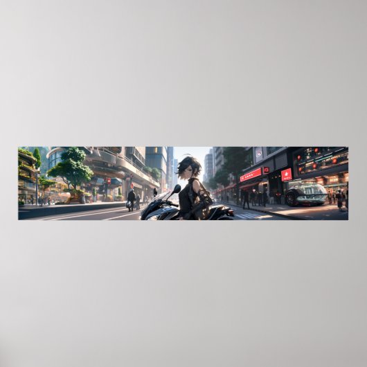 Anime woman Bikes Downtown - Ultra wide Poster (Vorne)