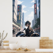 Anime woman Bikes Stadtzentrum - Ultra groß Poster (Küche)