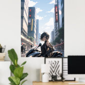 Anime woman Bikes Stadtzentrum - Ultra groß Poster (Heimbüro)