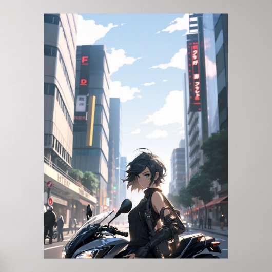 Anime woman Bikes Stadtzentrum - Ultra groß Poster (Vorne)