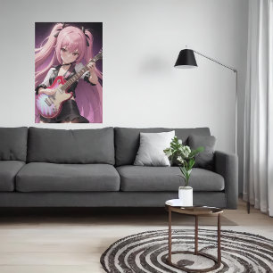Anime young cool lady spielt Gitarre   Art der AI Poster