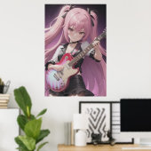Anime young cool lady spielt Gitarre | Art der AI Poster (Heimbüro)