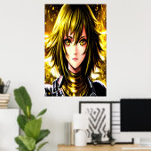 Anime young lady gelbes Haar und Augen | Art der A Poster (Heimbüro)