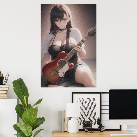 Anime young lady Gitarrist | AI Art Poster (Heimbüro)