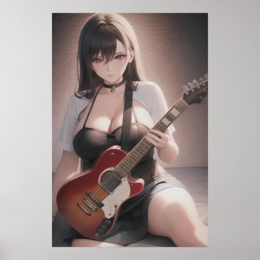 Anime young lady Gitarrist | AI Art Poster (Vorne)
