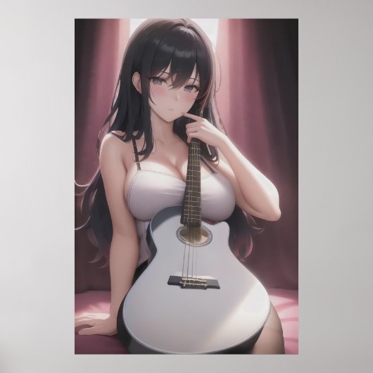 Anime young lady mit Gitarre | Art der AI Poster (Vorne)