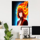 Anime young lady orange Flammhaar | Art der AI Poster (Heimbüro)