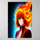 Anime young lady orange Flammhaar | Art der AI Poster (Vorne)