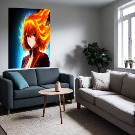 Anime young lady orange Flammhaar | Art der AI Poster