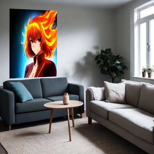 Anime young lady orange Flammhaar | Art der AI Poster