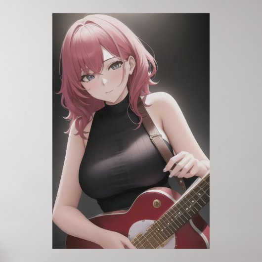 Anime young lady spielt Gitarre | AI Art Poster (Vorne)