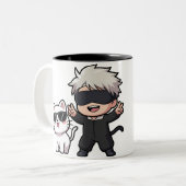 Anime-Zeichen und Blushing-Katze Zweifarbige Tasse (Vorderseite Links)
