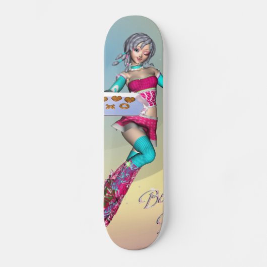 Animemädchen mit Plätzchen Skateboard (Vorderseite)