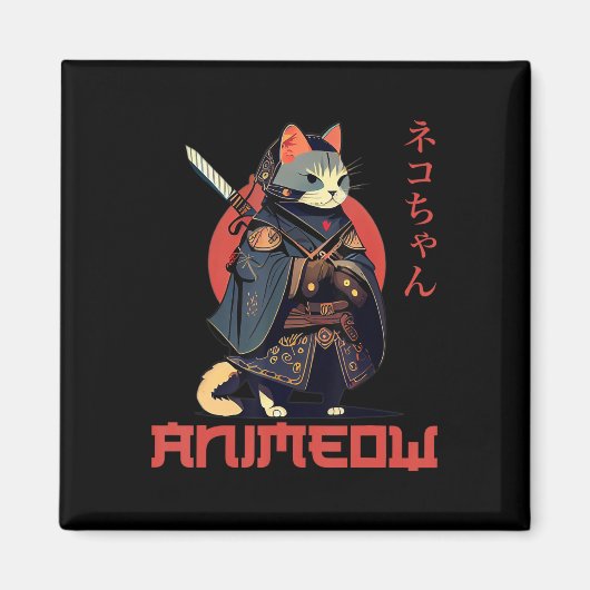 ANIMEOW Fun Niedlich Samurai Kawaii Cat Ninja Kost Magnet (Vorne)