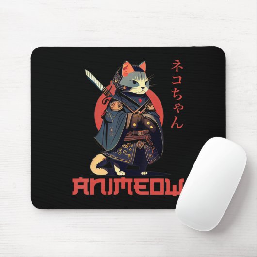 ANIMEOW Fun Niedlich Samurai Kawaii Cat Ninja Kost Mousepad (Mit Mouse)