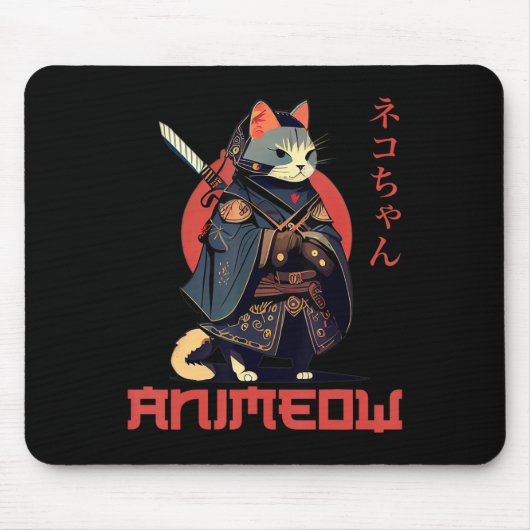 ANIMEOW Fun Niedlich Samurai Kawaii Cat Ninja Kost Mousepad (Vorne)