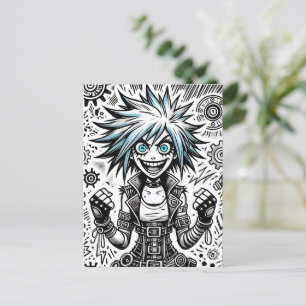 Animes Comic fröhliche Kunst Original blu_eyes bla Einladungspostkarte