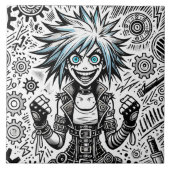 Animes Comic fröhliche Kunst Original blu_eyes bla Fliese (Vorderseite)