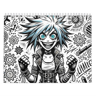 Animes Comic fröhliche Kunst Original blu_eyes bla Kalender