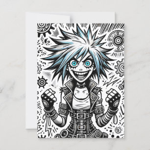Animes Comic fröhliche Kunst Original blu_eyes bla Postkarte