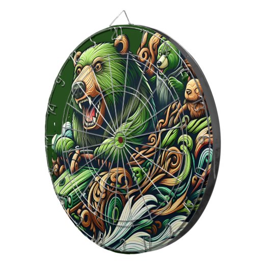 Animierte Bären fahren mit einem grünen Auto Dartscheibe (Vorderseite rechts)