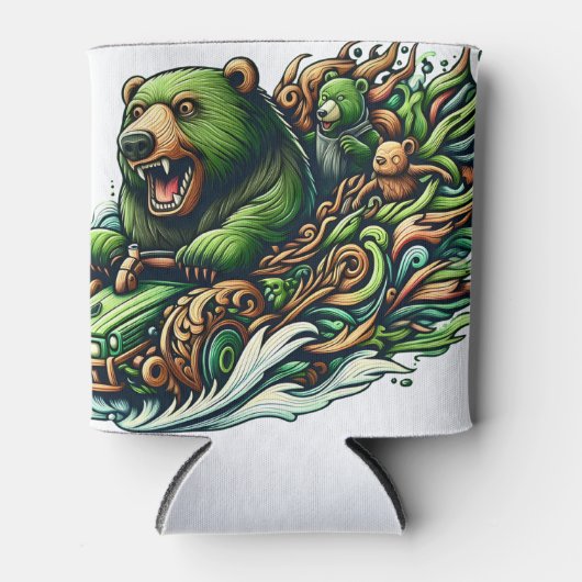 Animierte Bären fahren mit einem grünen Auto Dosenkühler (Vorderseite)