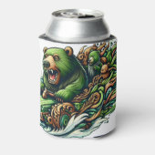 Animierte Bären fahren mit einem grünen Auto Dosenkühler (Kanne Rückseite)