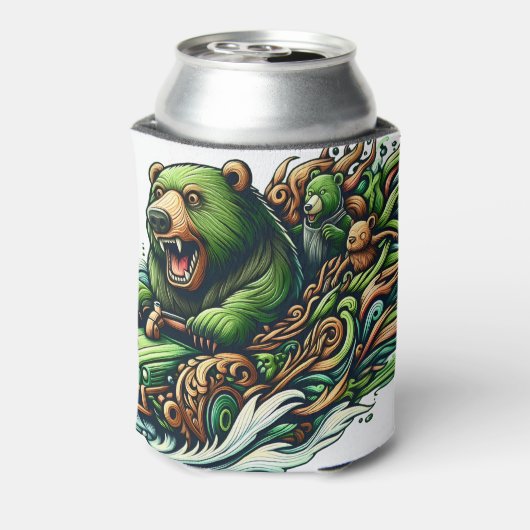 Animierte Bären fahren mit einem grünen Auto Dosenkühler (Kanne Rückseite)