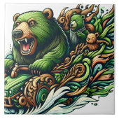 Animierte Bären fahren mit einem grünen Auto Fliese (Vorderseite)