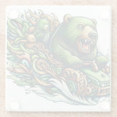 Animierte Bären fahren mit einem grünen Auto Glasuntersetzer (Rückseite)