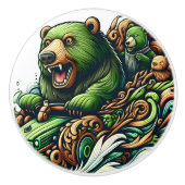 Animierte Bären fahren mit einem grünen Auto Keramikknauf (Vorderseite)