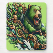 Animierte Bären fahren mit einem grünen Auto Mousepad (Vorne)