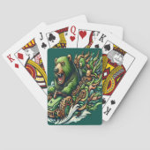 Animierte Bären fahren mit einem grünen Auto Spielkarten (Rückseite)