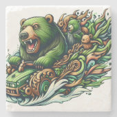 Animierte Bären fahren mit einem grünen Auto Steinuntersetzer (Vorderseite)