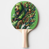 Animierte Bären fahren mit einem grünen Auto Tischtennis Schläger (Vorderseite)