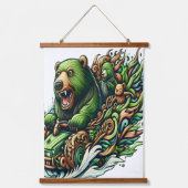 Animierte Bären fahren mit einem grünen Auto Wandteppich Mit Holzrahmen (Vorderseite)