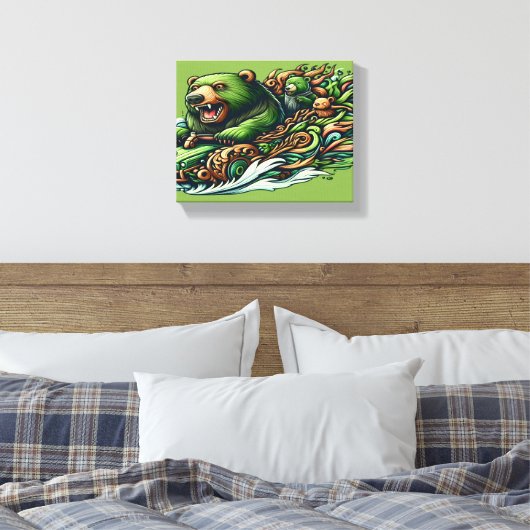 Animierte Bären Reiten eines grünen Autos in einer Leinwanddruck (Insitu (Schlafzimmer))