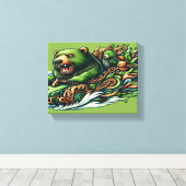 Animierte Bären Reiten eines grünen Autos in einer Leinwanddruck (Insitu (Holzboden))