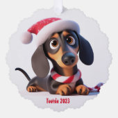 Animierte Dackel Welpe Ornament Karte (Vorderseite)