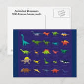 Animierte Dinosaurier mit Namen darunter Postkarte (Vorne/Hinten)