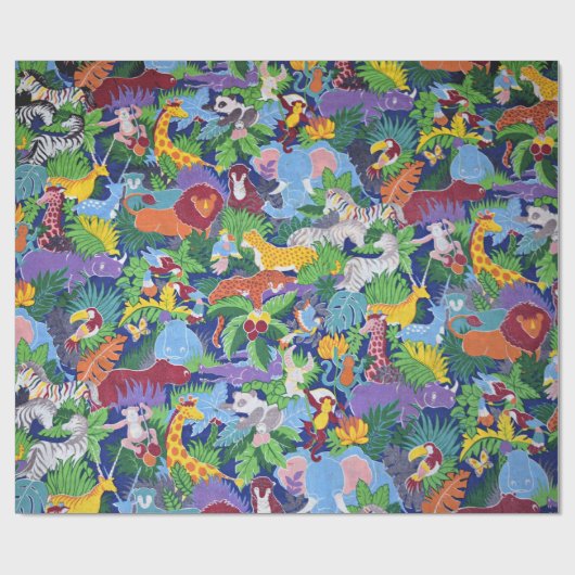 Animierte Safari-Tiere Geschenkpapier (Flach)