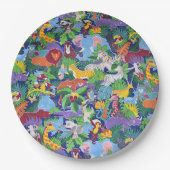 Animierte Safari-Tiere Pappteller (Vorderseite)