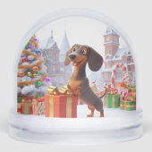 Animierte Weihnachts-Dackel Snow Globe Schneekugeln (Vorderseite)