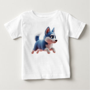 Animierter blauer Husky-Welpe läuft Baby T-shirt
