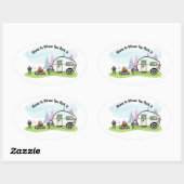 Animierter Camping-Anhänger Ovaler Aufkleber (Blatt)