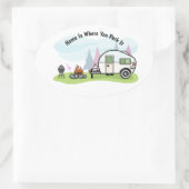 Animierter Camping-Anhänger Ovaler Aufkleber (Tasche)