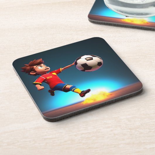 Animierter Fußballspieler mit Ball, Cork Untersetz Getränkeuntersetzer (Linke Seite)